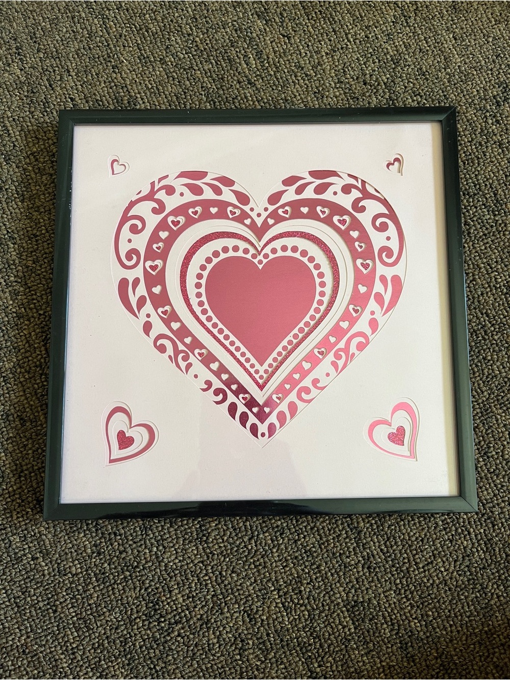 New Handmade 8x8 Layered Paper Heart Love Art Hot Pink Metallic